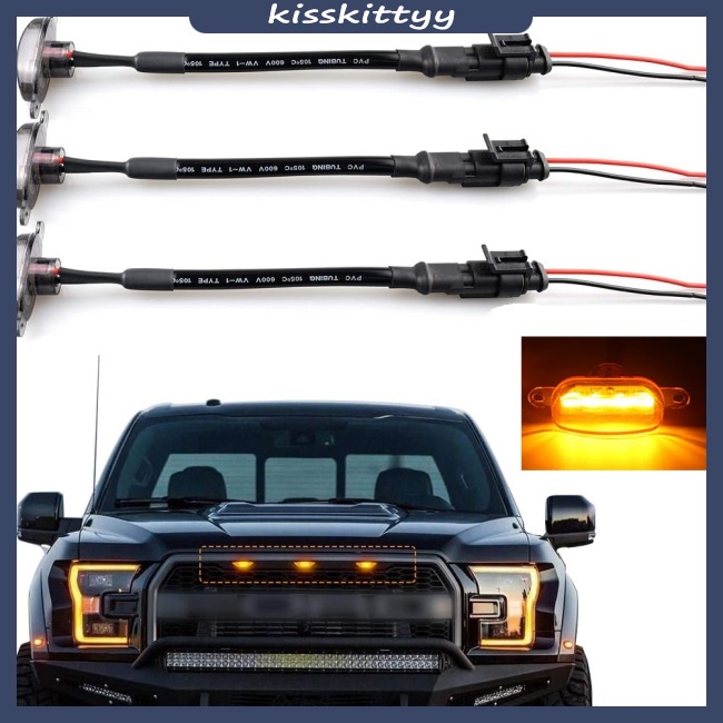 3x Smoked LED Front Grille Lights For Ford F-150 F250 F350 Raptor 2004-2019 – Amber