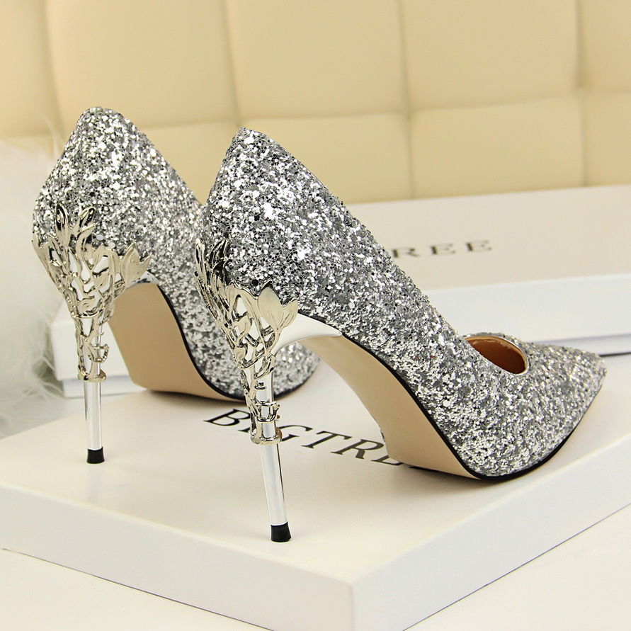 Womens silver clearance high heel shoes