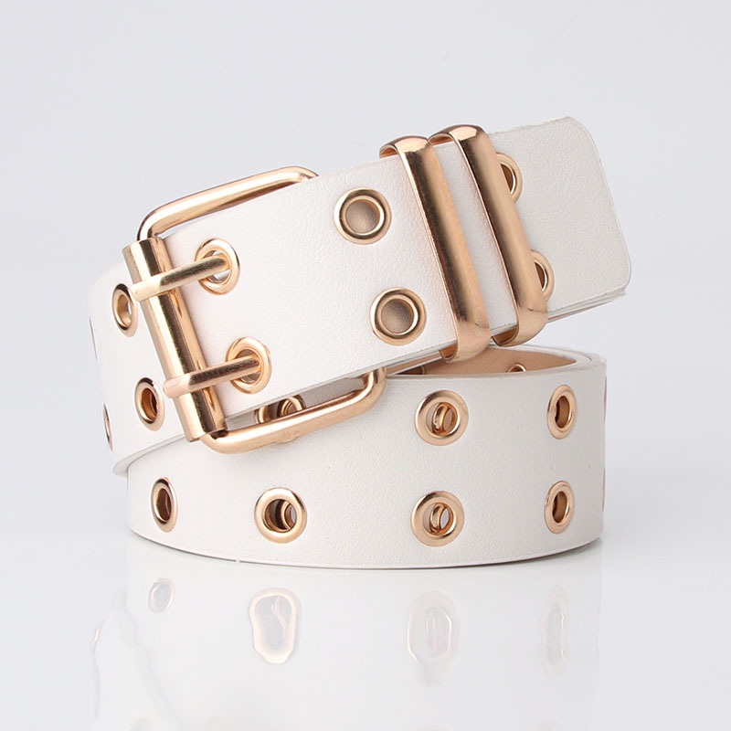 Korean Double Pin Buckle Leather Belt Woman Chain Wide Belt Fashion Black  White PU Belts