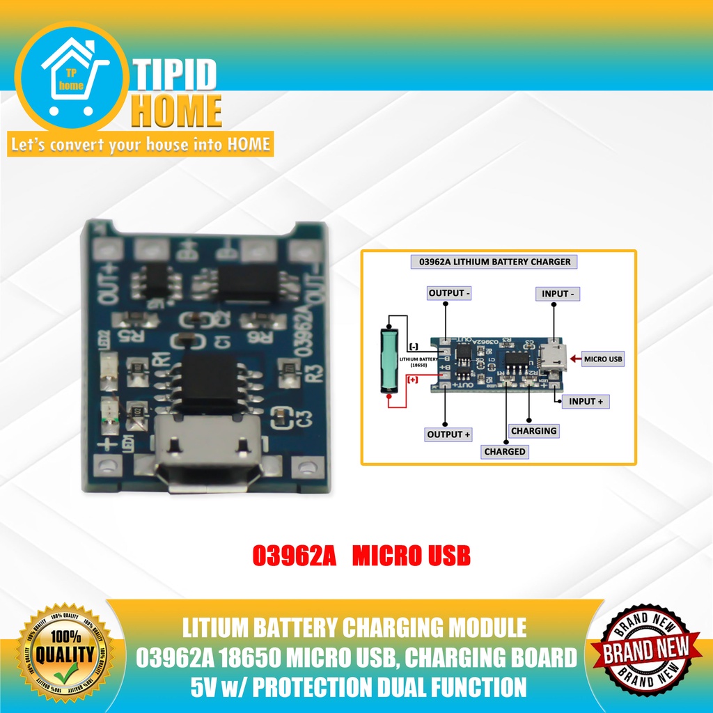 LITIUM BATTERY CHARGING MODULE 03962A 18650 MICRO USB, CHARGING BOARD ...