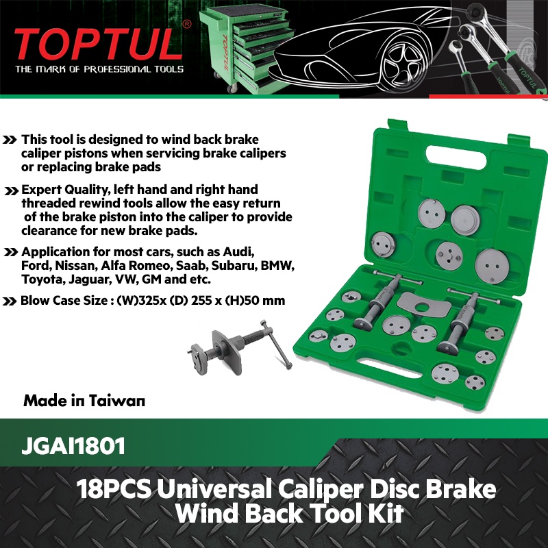 18PCS Universal Caliper Disc Brake Wind Back Tool Kit - TOPTUL The Mark of  Professional Tools