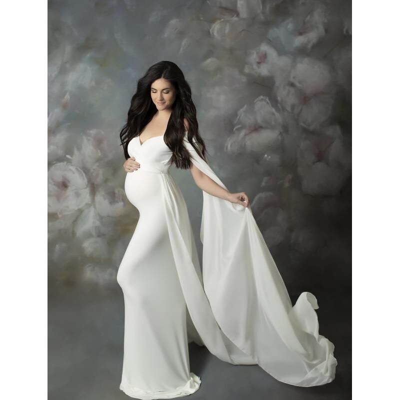 Long Maternity Dress With Cloak Sexy Shoulderless Maxi Pregnancy Dresses For Photo Shoot Elegant