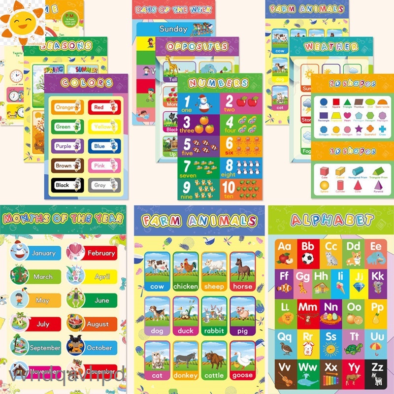 10PCS Educational Preschool Posters Charts for Preschoolers Toddlers