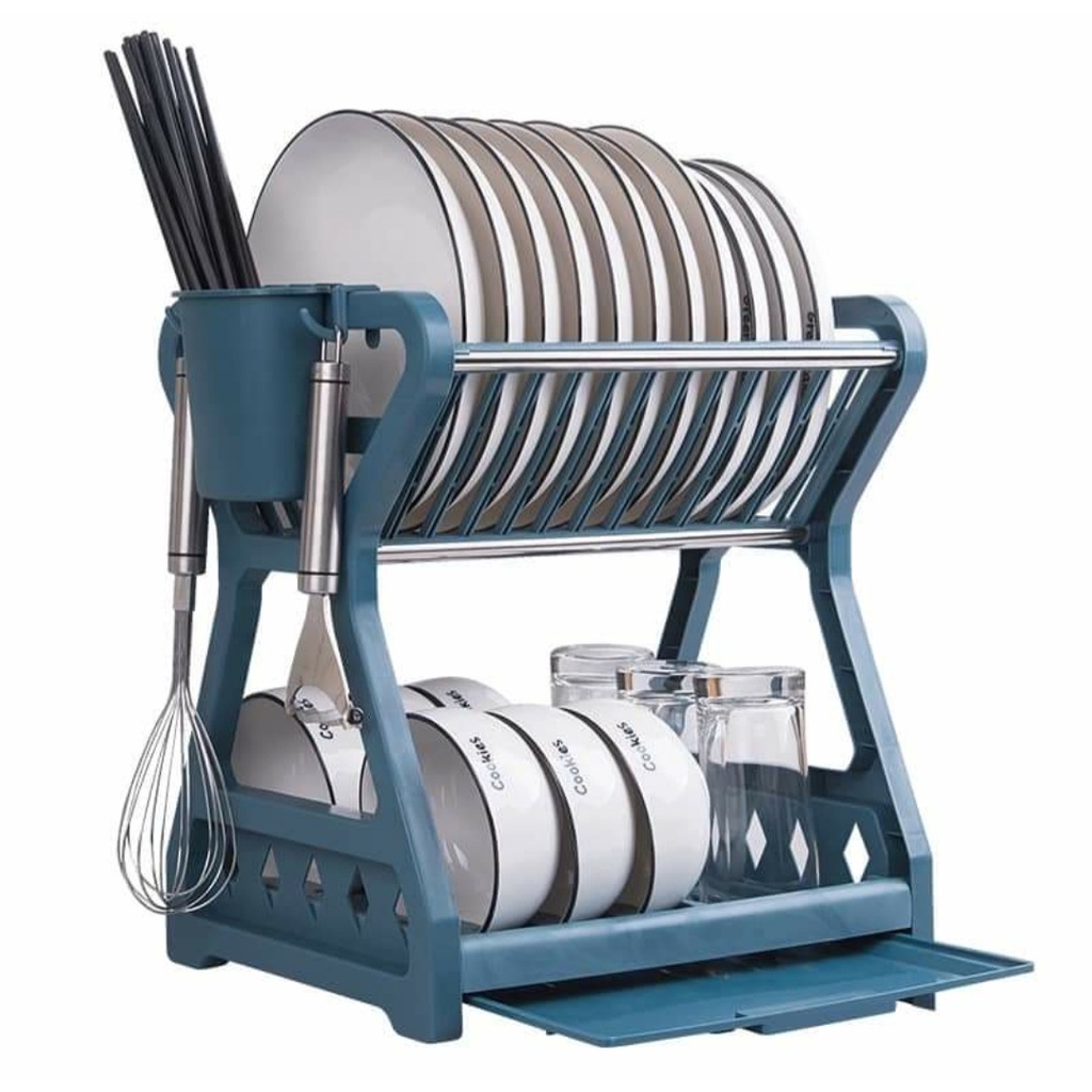 NEW Double Layer Plates Kitchen Storage Dish Rack Draining Shelf Rack ...