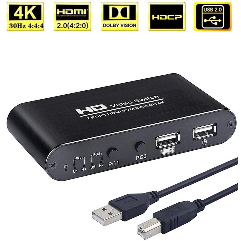 GSE 2ch HDMI KVM Switcher Box, Support 4K 30Hz Wireless Keyboard Mouse ...