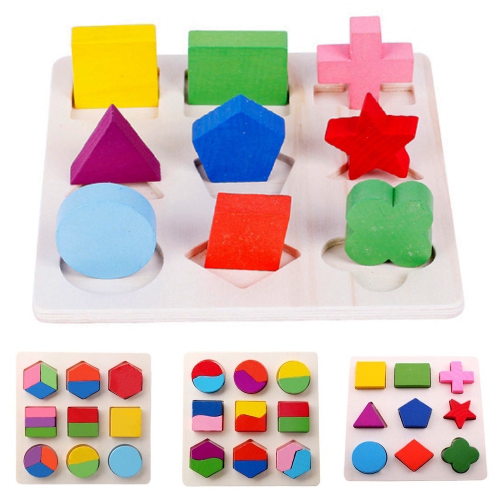 Geometric Wooden Blocks Hole Trays Toys For Child Development Safe