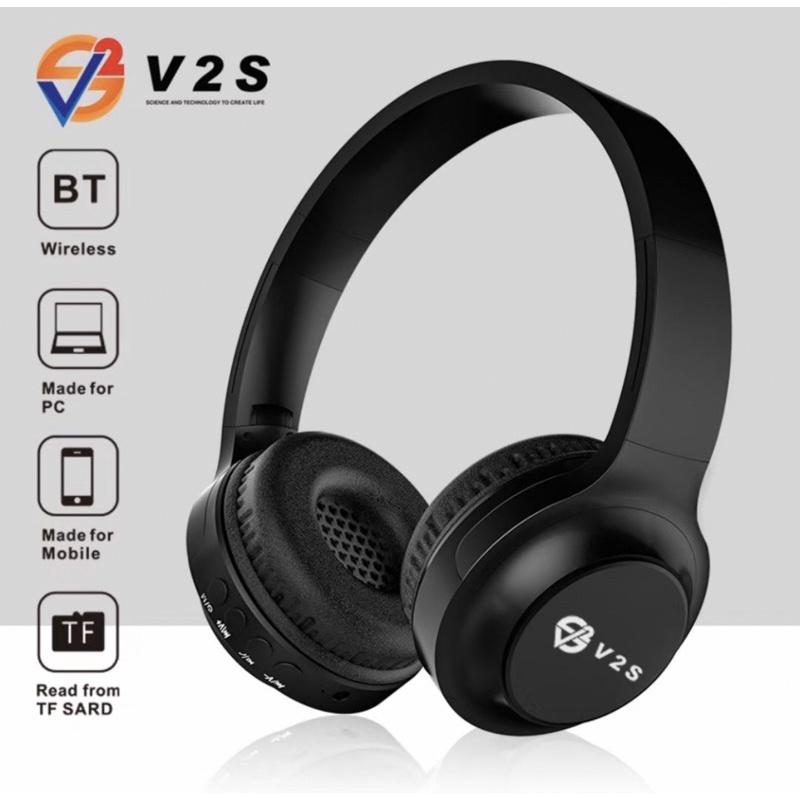 V2S V5 Super Bass Wireless EDR Bluetooth Headphone USB MP3 TF Card FM  Radio Function EX2