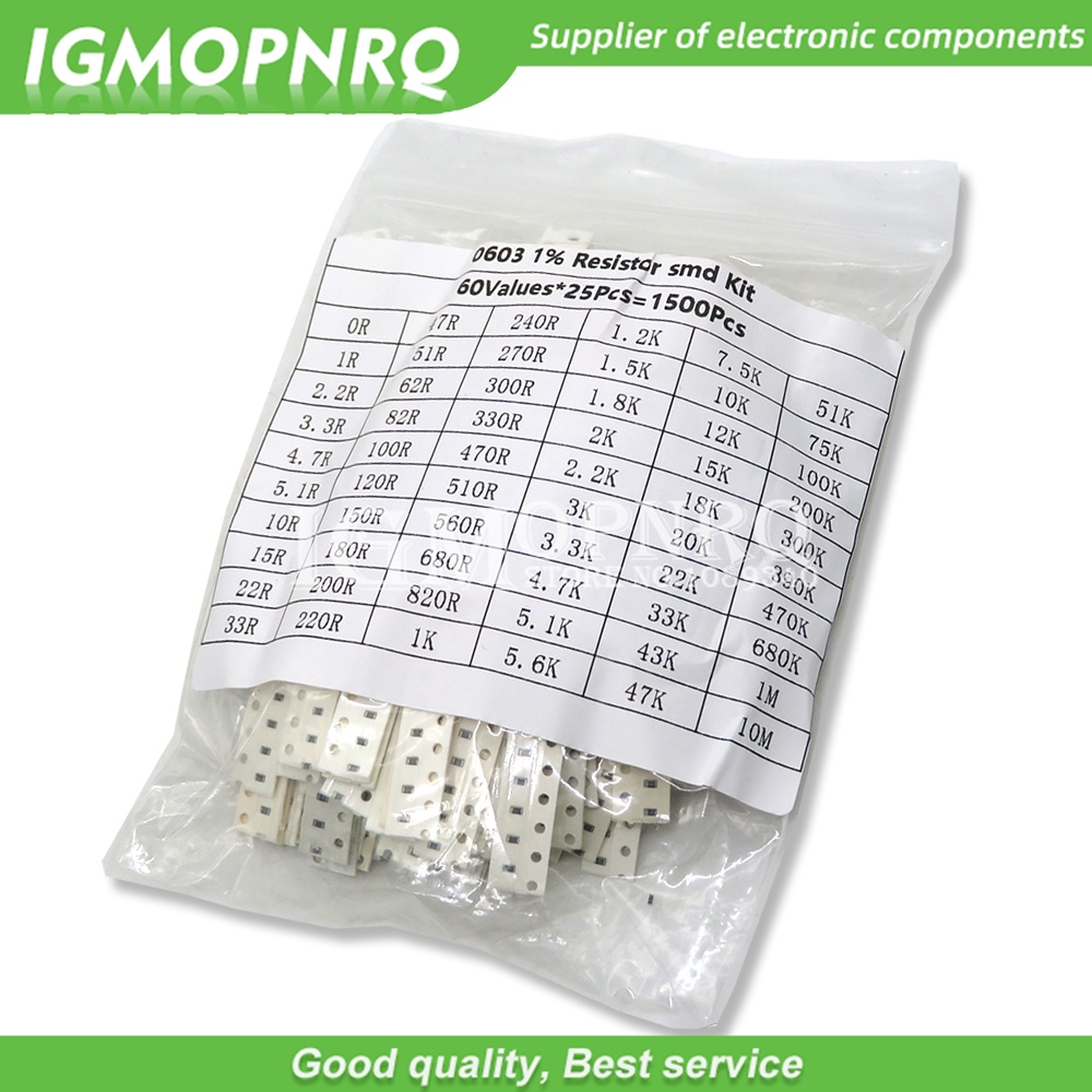 1500 Pcs SMD 0603 Resistors Assorted Set (60 Values x 25Pcs) 0ohm - 10M ...