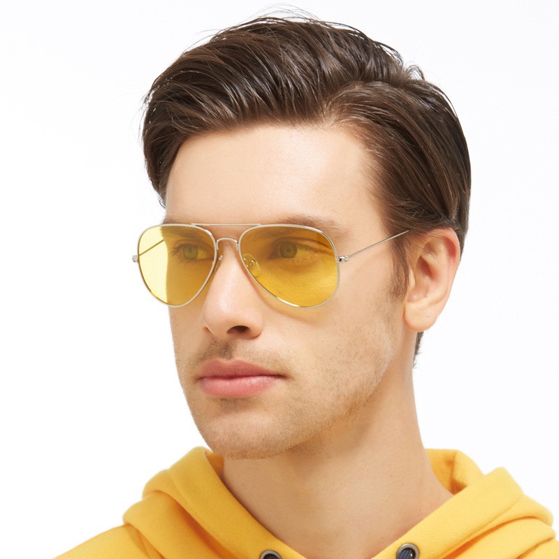 Men Yellow lens Night Vision Aviator Sunglasses Women Retro Fashion Glasses Metal Frame Unisex Sunglasses Shopee Philippines