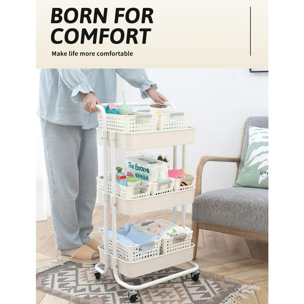 3Tier Kitchen Utility Trolley Cart Shelf Storage Rack Bedroom Bathroom