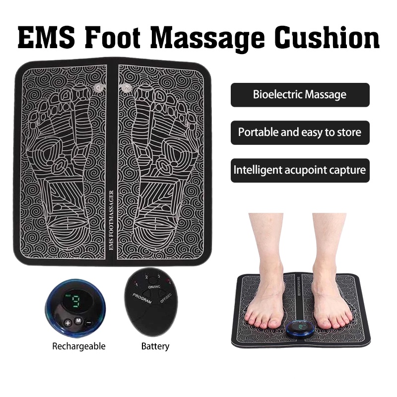 Electric Ems Foot Massager Pad Folding Portable Feet Muscle Stimulator