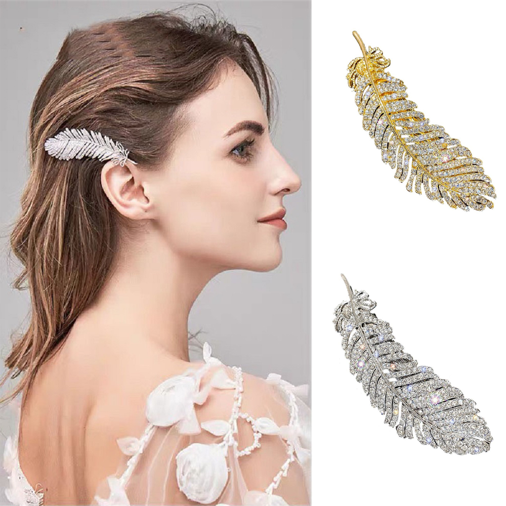 Crystal Hairpins New Hair Side Clip Feather Hair Clips Elegant Fashion Large Bb Clip Headdress