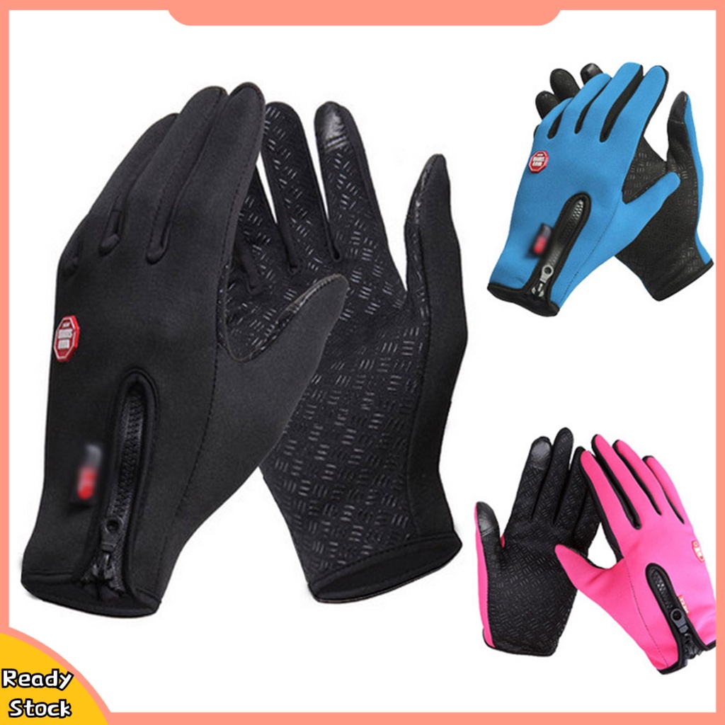 Hua Men Women Windproof Zipper Touch Screen Gloves Ski Snow Motorcycle Warm  Mittens