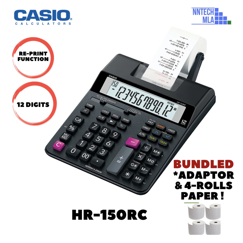 Casio Hr150rc Printing Calculator with Power Adaptor and 4pcs Paper