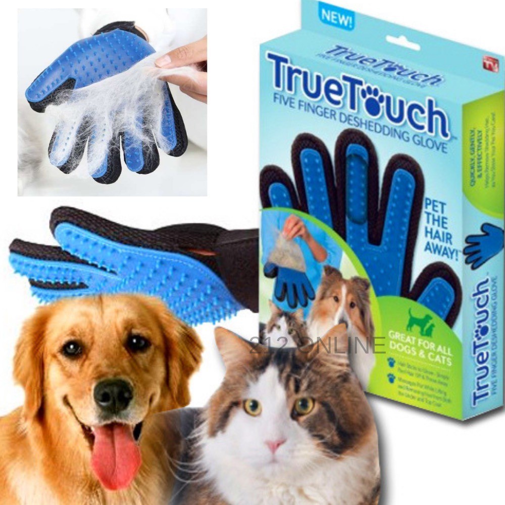 True Touch Five Finger Deshedding Glove Premium Version Gentle Grooming Glove Great Cats Dogs Shopee Philippines