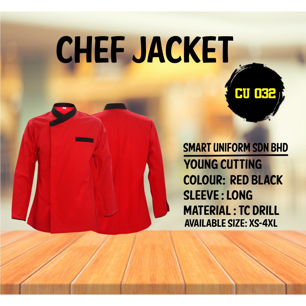 Chef Uniform CU 032-Chef Jacket Red With Black Long Sleeve (Slim ...