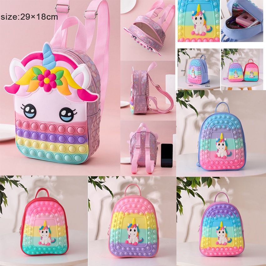 Large pop it unicorn backpack children's schoolbag boys and girls