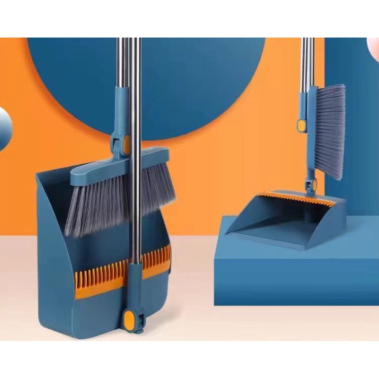 LHK Folding Set of Broom and Dustpan Stand Household Durable Cleaning