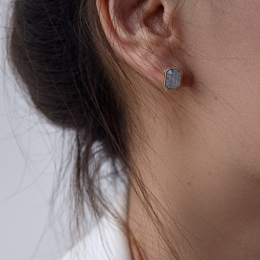 S925 Silver Needle Retro All-Match Square Protein Diamond Earrings No ...
