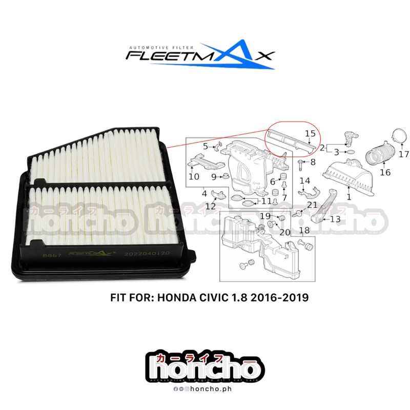 Fleetmax Air Filter for Honda Civic 1.8 20162019 (FAS8867) Shopee