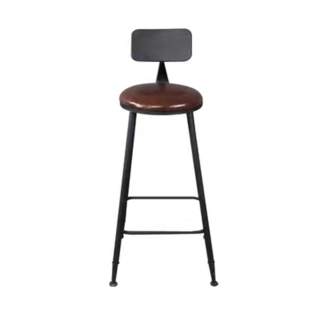 [READY STOCK] Leather Padded Bar Stool with Steel Back Rest Shopee