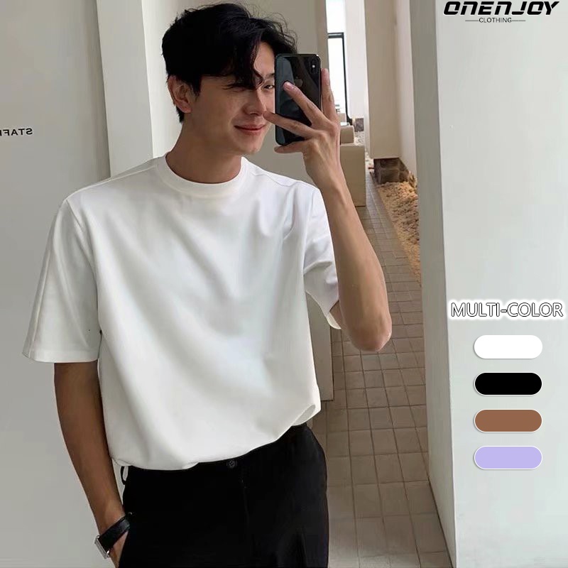 【9 Choice】summer Korean style Plain Tshirt small stand-up collar loose ...