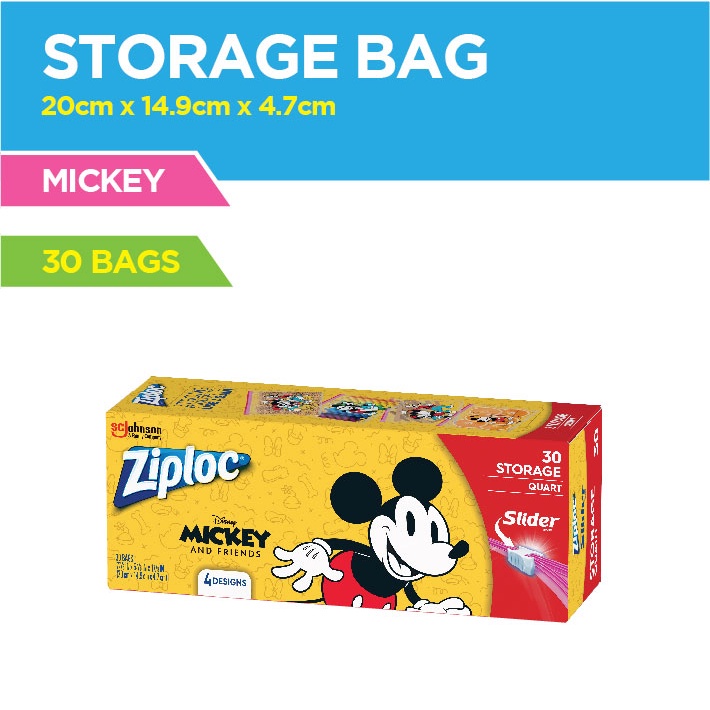 60 ZIPLOC DISNEY STORAGE MICKEY MOUSE EASY BAGS QUART SIZE LIMITED  COLLECTION