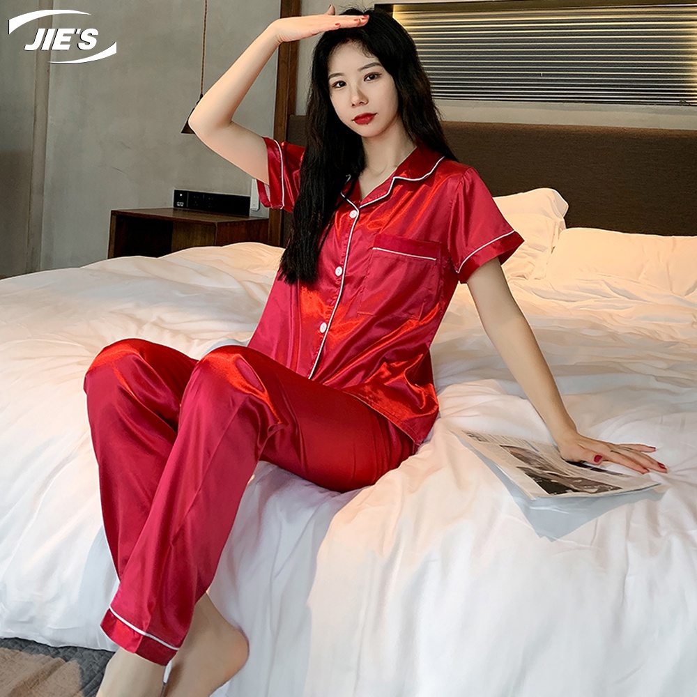 [Spot] Jie's Korean Couple Design silk short sleeve cute plain ...