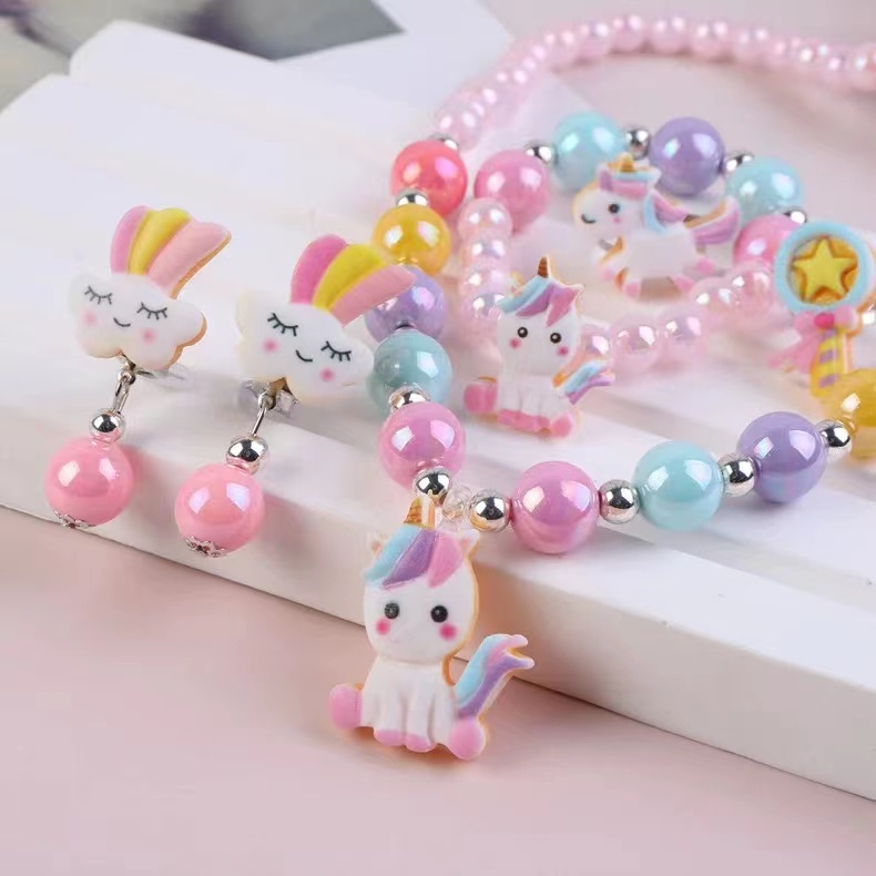 Children s Pearl Necklace Bracelet Set Girl Jewelry Unicorn Necklace Shopee Philippines
