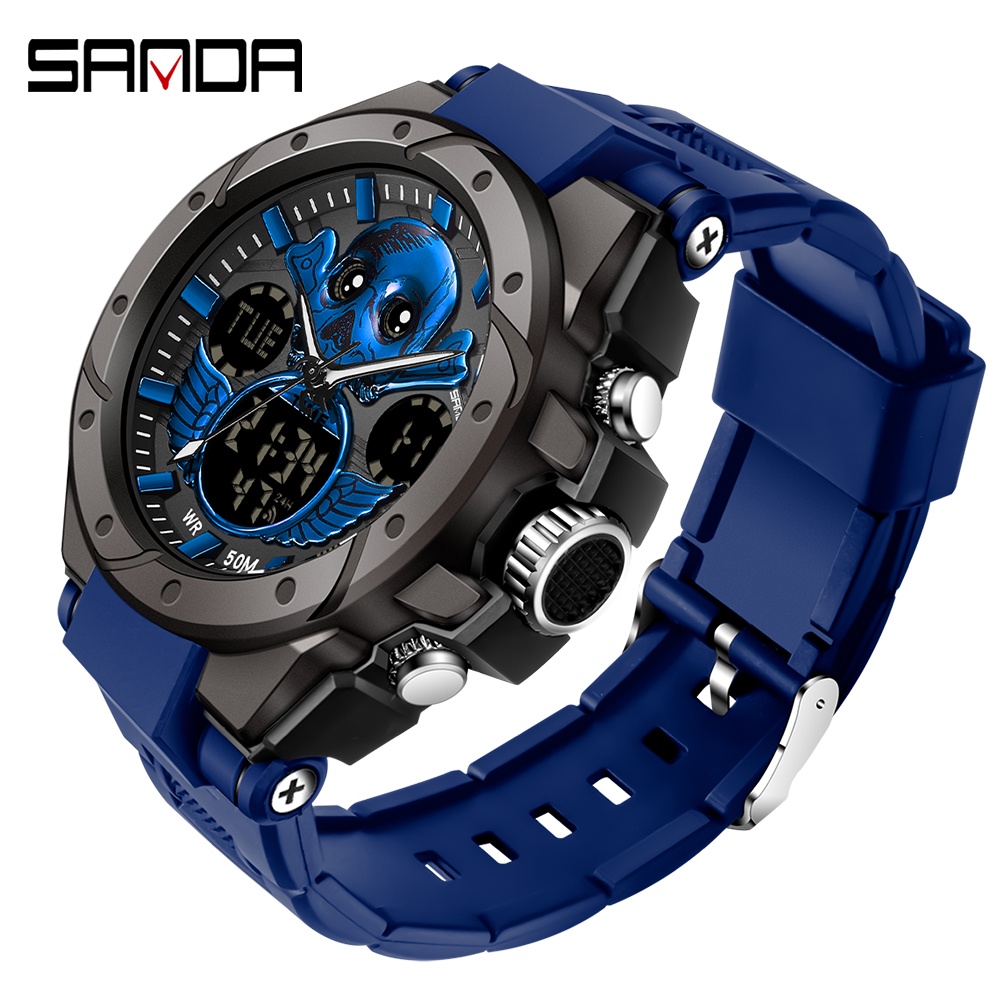 SANDA Cool Dual Display Watch Luxury Multifunctional Waterproof ...