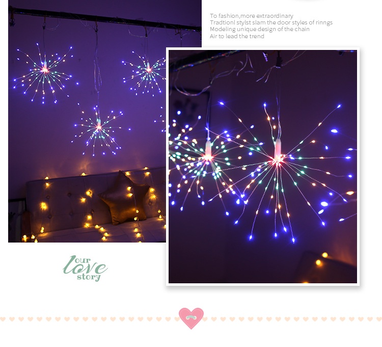 Hanging Starburst String Light Firework Copper Fairy Garland Christmas ...