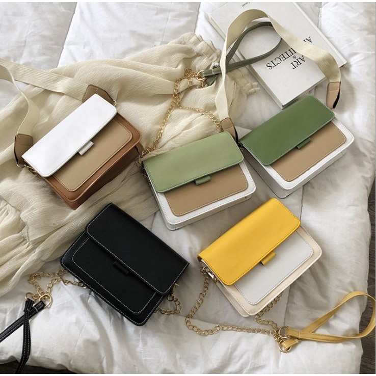 Korean Sling Bag Crossbody Bag Shoulder Bag Women Color Block Sling Bag with Metal Chain and Strap Shopee Philippines