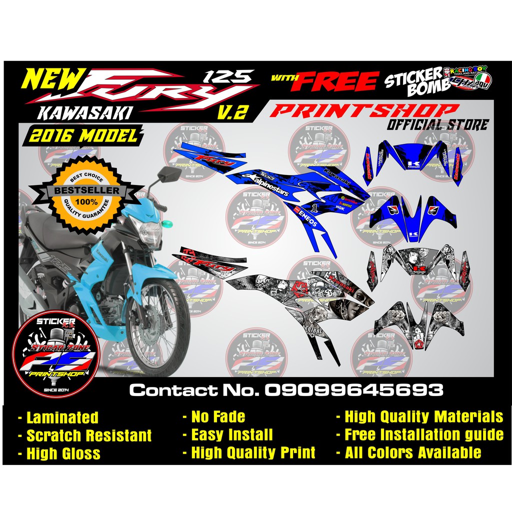 New FURY 125 Version 2 2016 model new breed kawasaki Sticker Decals
