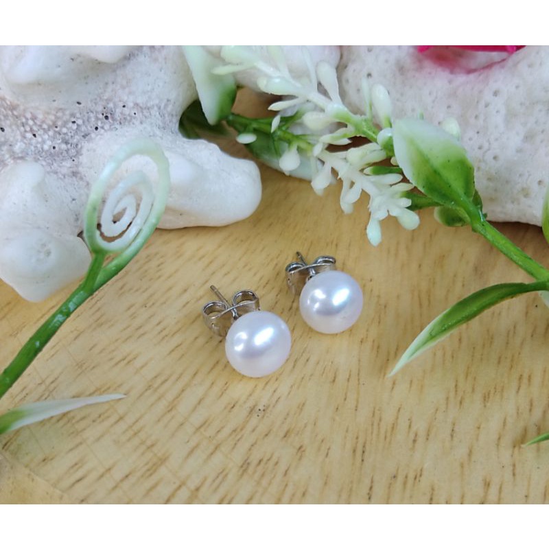 Tubong Pinas freshwater pearl ladies STUD EARRINGS SMALL SIZE 7MM SIOPAO  TYPE PEARL
