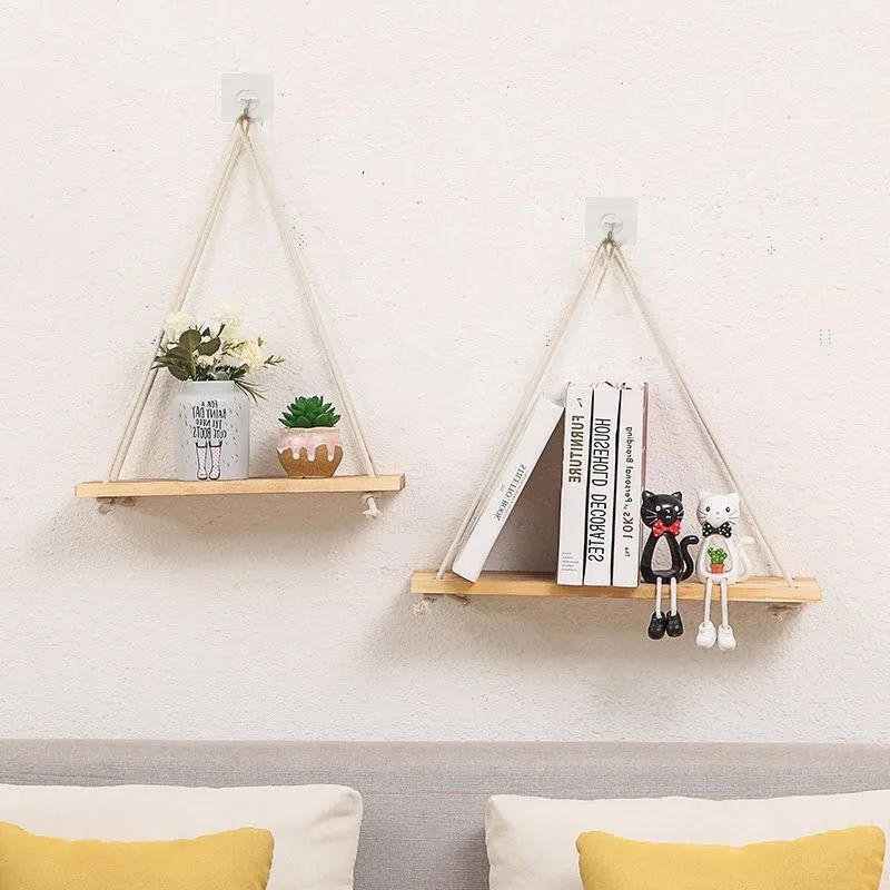 High-grade wooden swing lanyard wall-mounted floating shelf living room ...