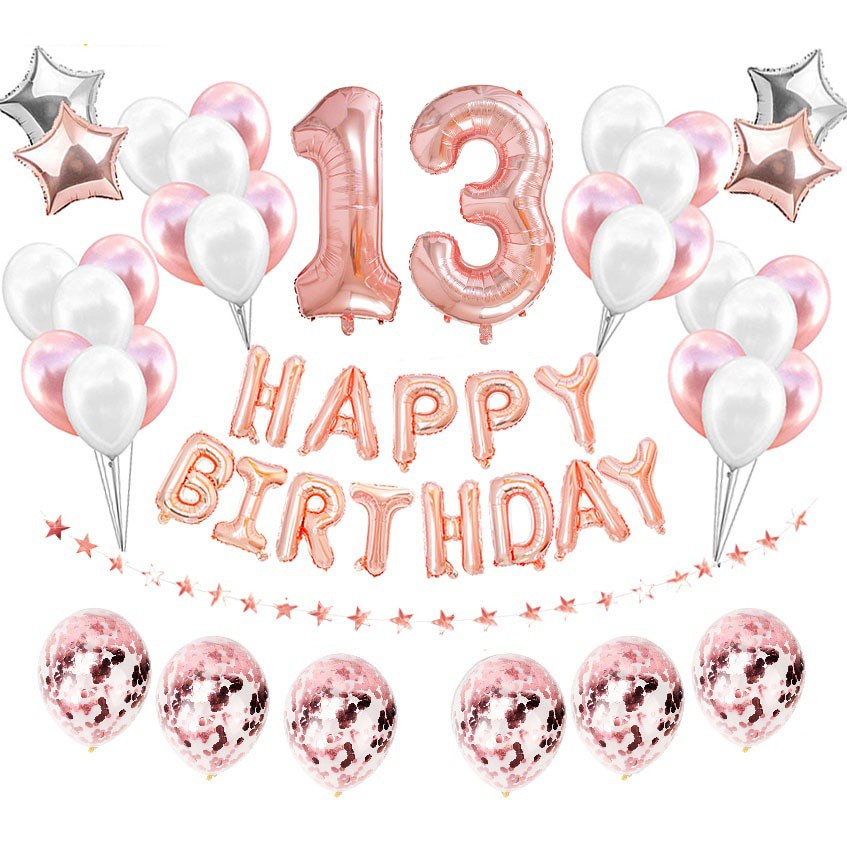 38pcs 13th Happy Birthday Balloons Party Decorations 13 Years Old