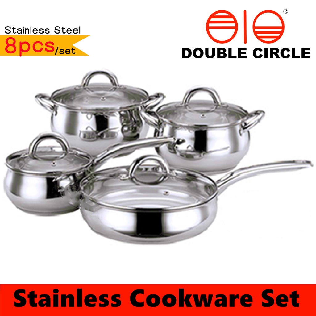 Double Circle 8pcs Stainless Cookware set Stainless Cooking Pot ...