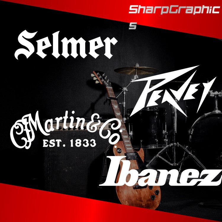 Selmer Peavey CF Martin Ibanez Guitar Headstock Music Brand Sticker ...