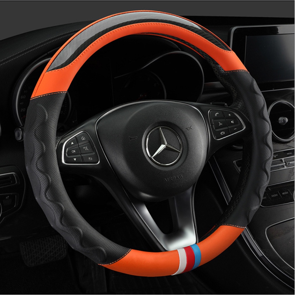 Cashmere Leather Car Steering Wheel Cover with Carbon Fiber Universal