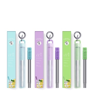 Portable Reusable Boba Straw with Keychain Clip - Stainless Steel