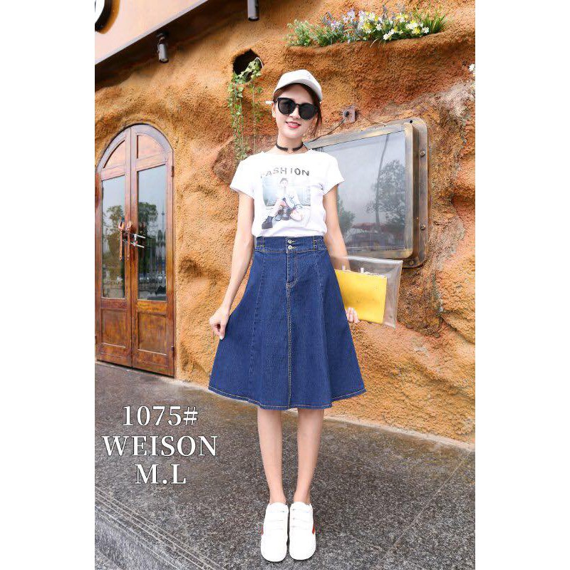 J.N.S fashion Korean skater skirt below the knee denim for womens