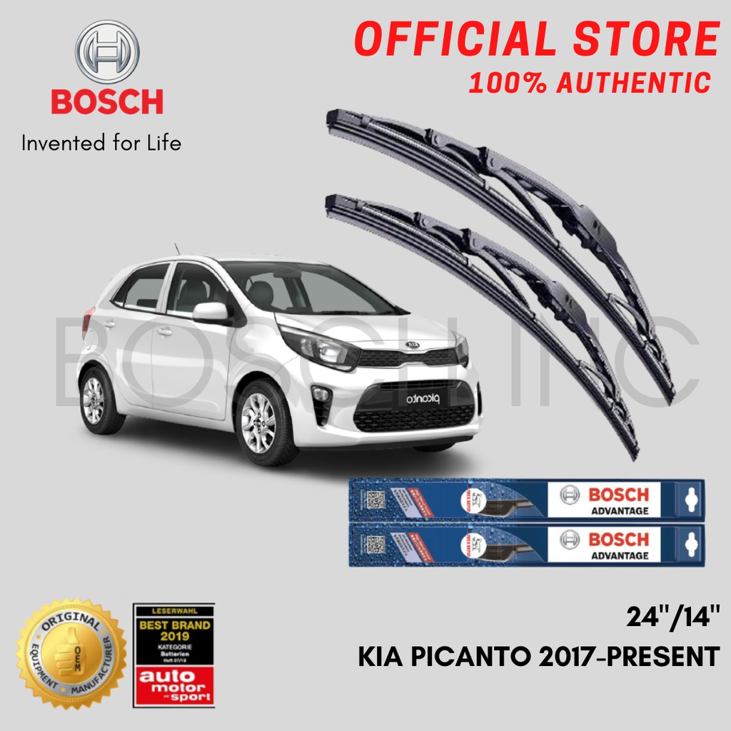 Alca Wiper Blade Set For Kia Picanto 2017+ – 3 Pieces, 24" 14" 12", Front & Rear