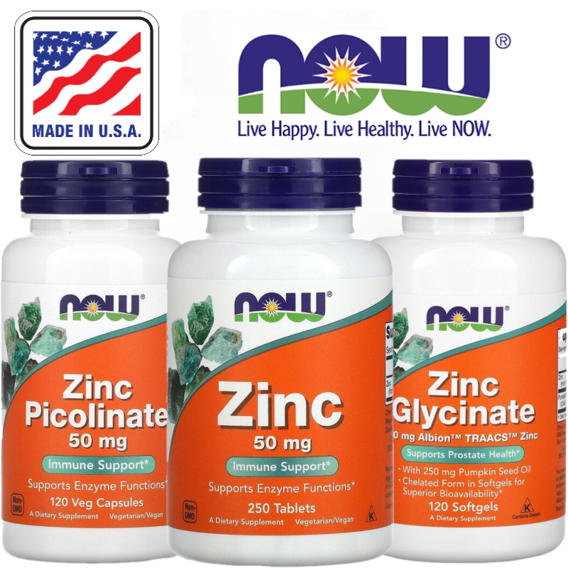 Now Foods, Zinc, Zinc Glycinate, Zinc Picolinate, 50 mg, 250 Tablets