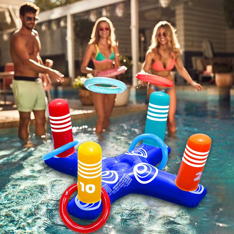 Inflatable Pool Ring Toss Game Toys Floating with 4 Rings for ...