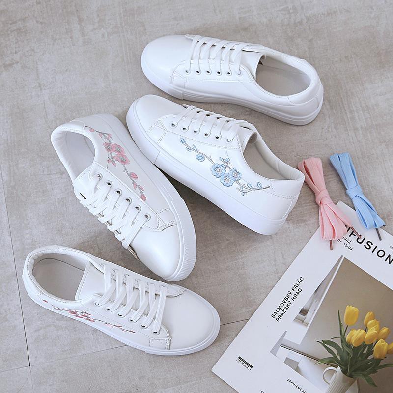 White shoes with embroidered hot sale flowers