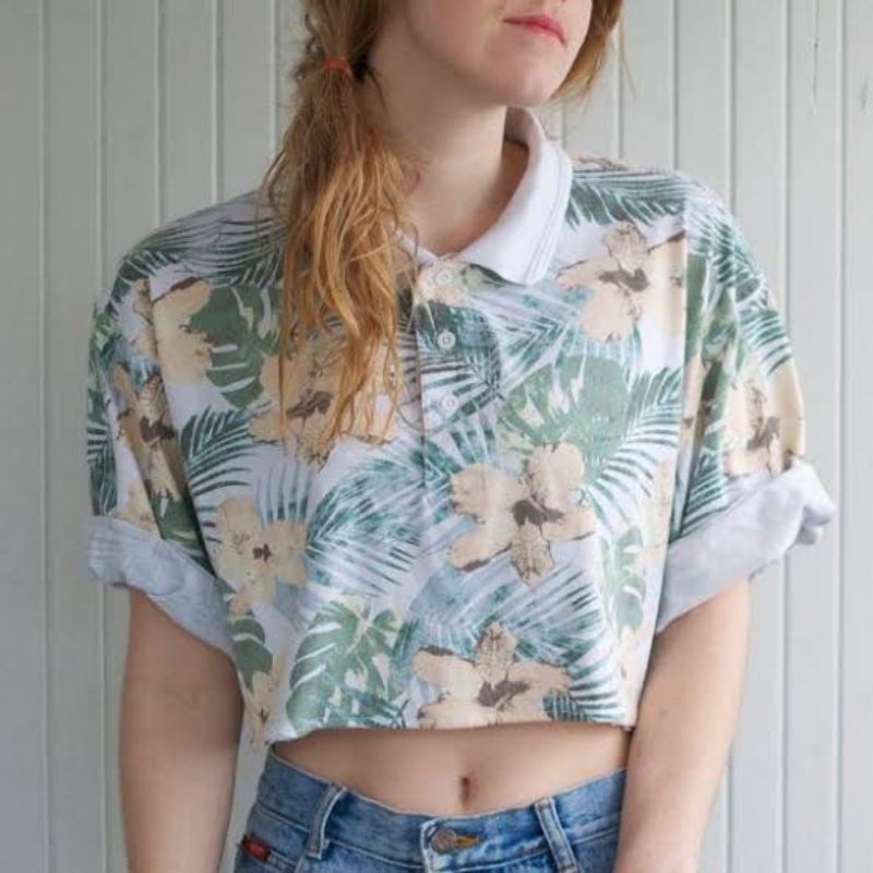 Floral polo outlet crop top