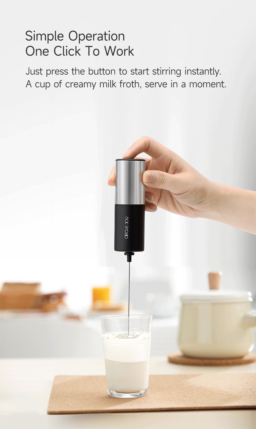 Xiaomi CIRCLE JOY Silver Knight Milk Frother Electric Milk Frother Manual Milk Whisker