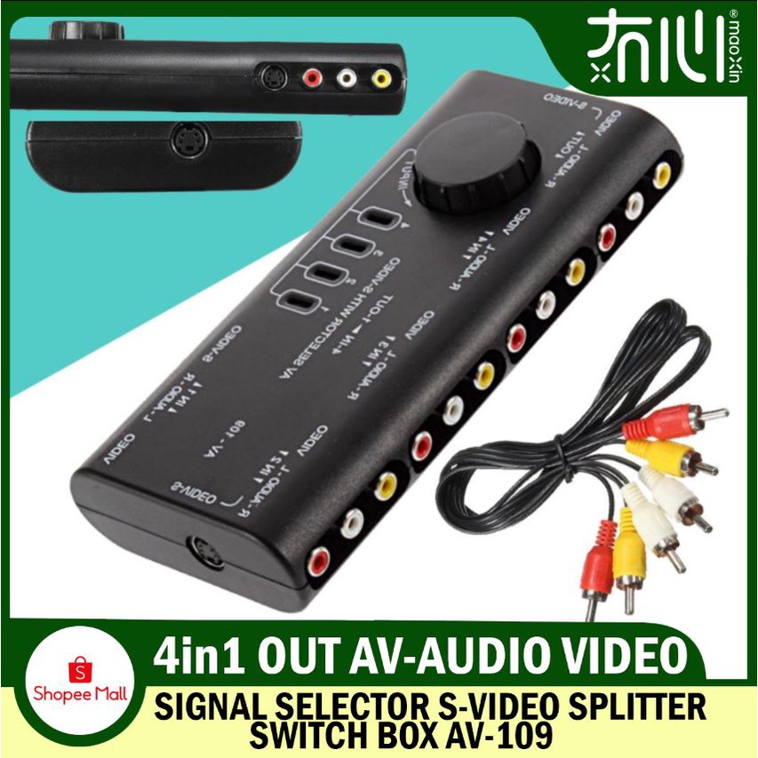4 In 1 Out AV Audio Video Signal Selector S-Video Splitter Switch Box ...
