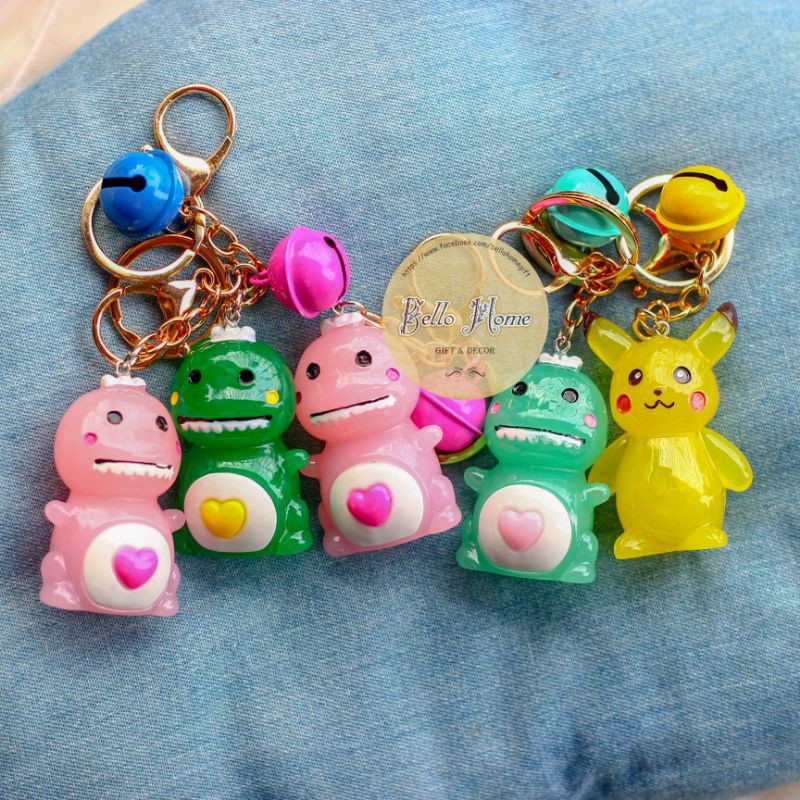 Cute Kaido, Pikachu Dinosaur Keychains With Sparkling Glitter Lights