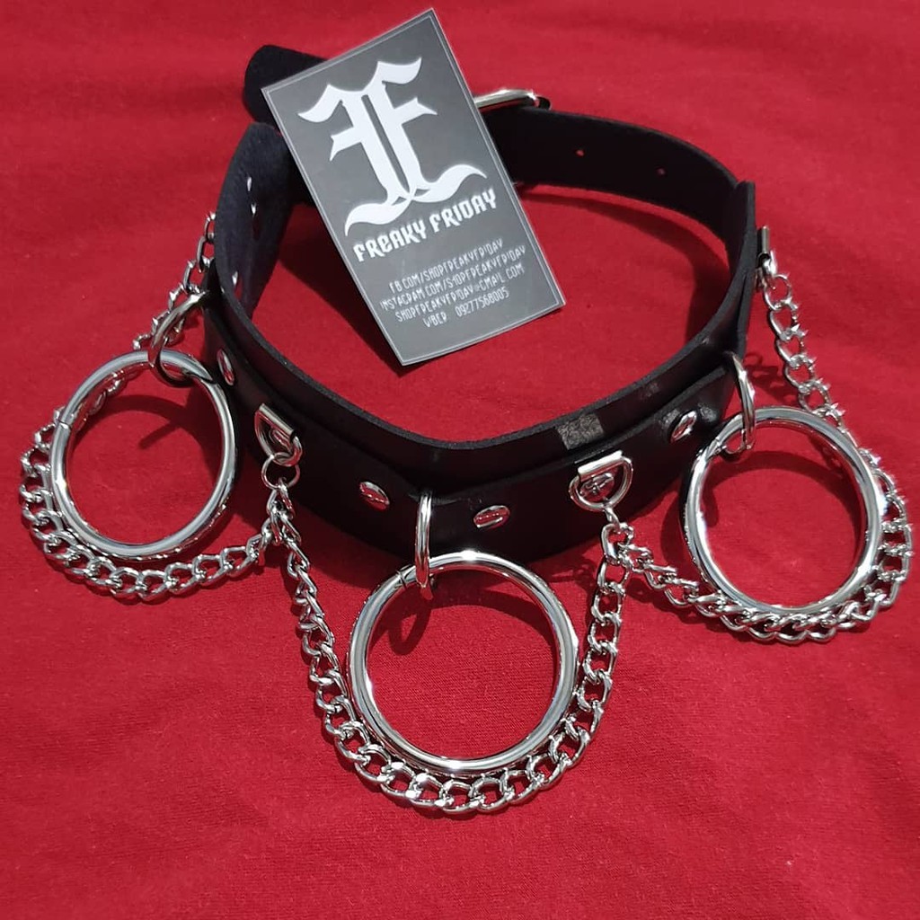 Harajuku Punk EXENE Rings & Chain Leather Choker | Shopee Philippines